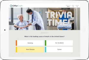 Trivia games like this one are used by hospitals and clinics to educate their patients about the health risks associated with poor eating habits and lack of exercise, which can lead to heart disease. Some experts believe information is better retained when presented as part of a fun and engaging experience, such as a game.