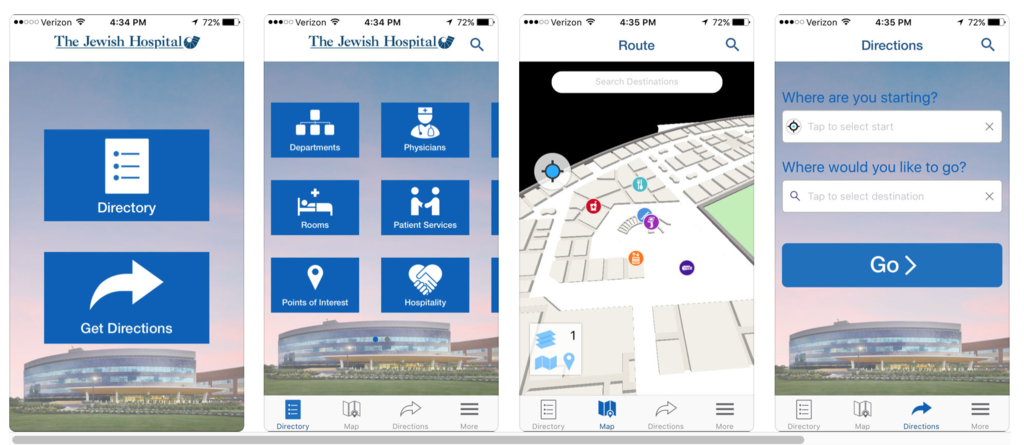 The Jewish Hospital’s wayfinding app, Right This Way, gives patients point-to-point directions to their destination.